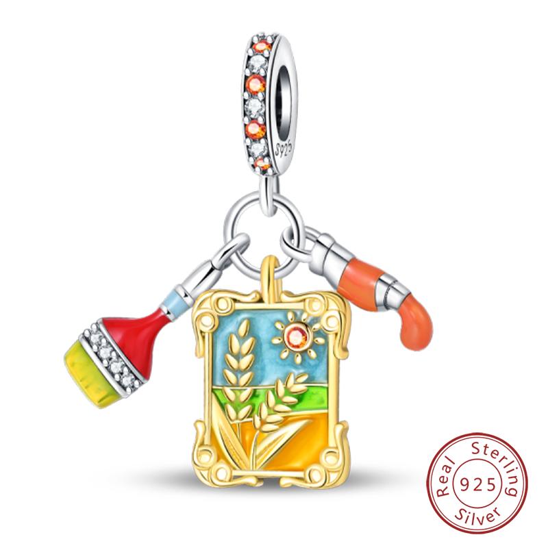 100% 925 Silver Autumn Harvest Series Brown Music Squirrel Scarecrow Pumpkin Maple Leaves Charms Beads DIY Jewelry Gift