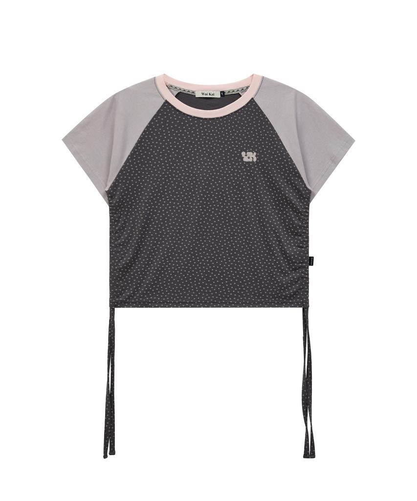 WAIKEI Star Dot Shirred Short Sleeve T-Shirt Gray