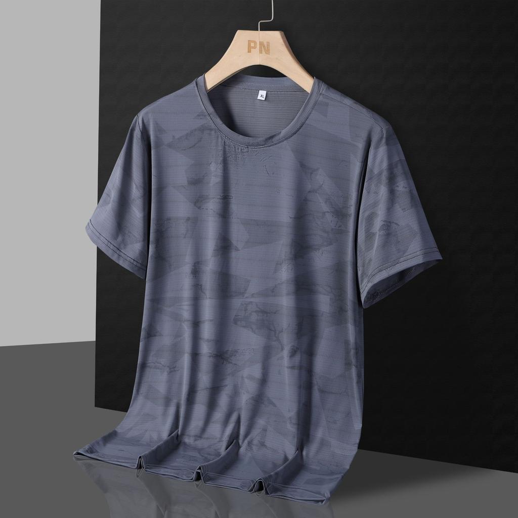 Летняя мужская спортивная повседневная свободная футболка из ледяного шелка больших размеров с коротким рукавом, быстросохнущая футболка для фитнеса