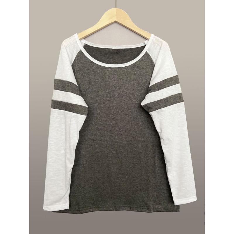 Весенне-осенняя женская блузка, модная трехцветная полосатая футболка с длинными рукавами и круглым вырезом, топы с цветными блоками