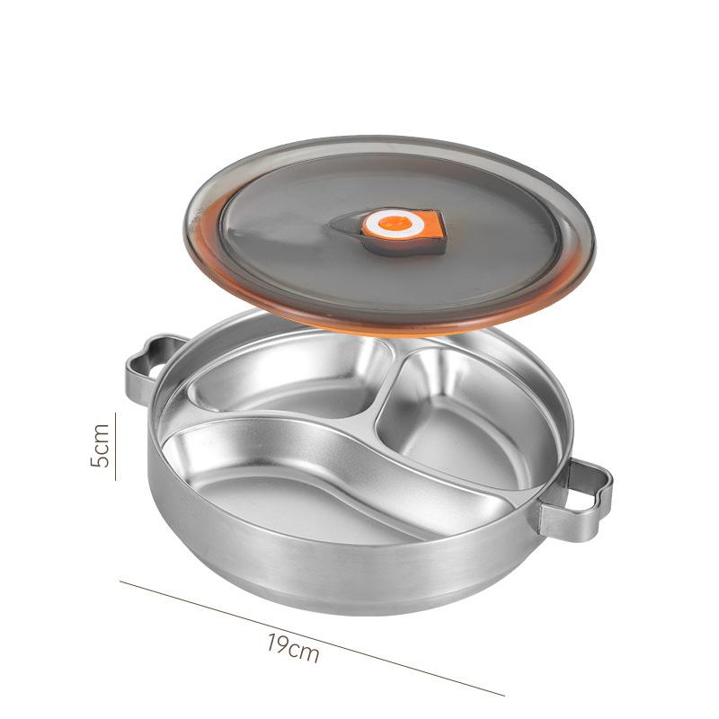Поднос для обеда из нержавеющей стали 304 с крышкой, контейнер для ланча, тарелка для еды для школьной столовой, 3 решетки, поднос для бенто, столовая посуда