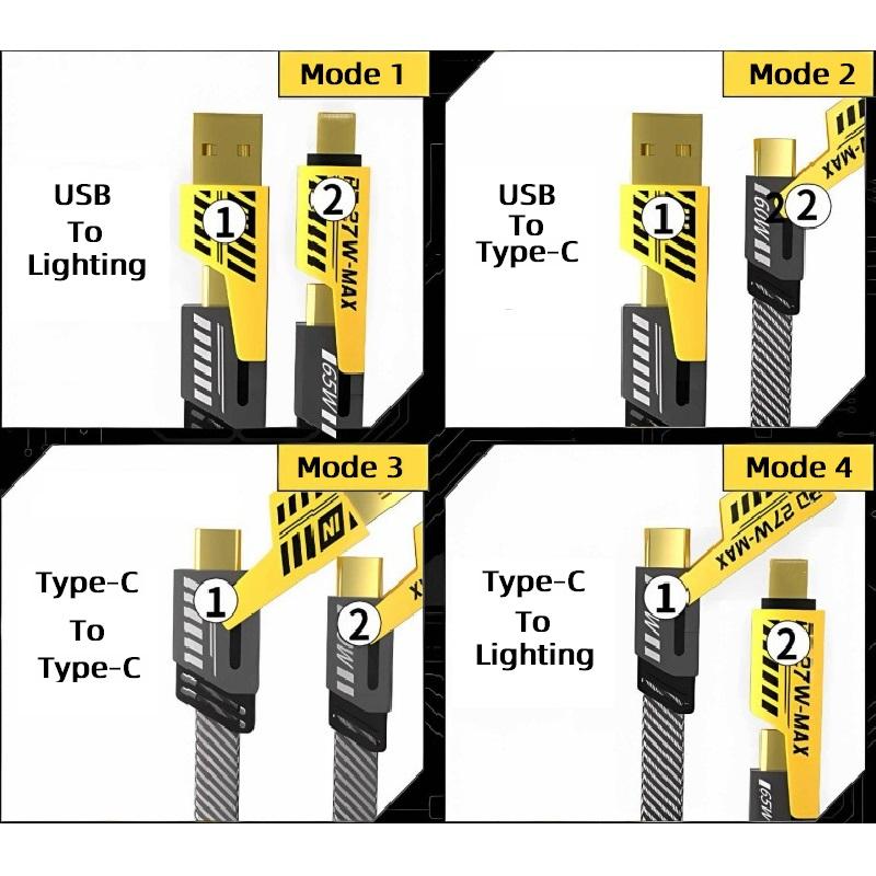 Кабель для зарядки мобильного телефона 1 м/3,28 фута 4-в-1 USB универсальный кабель для быстрой зарядки Lightning+Type C выход для Android/Apple/ноутбука/iPad