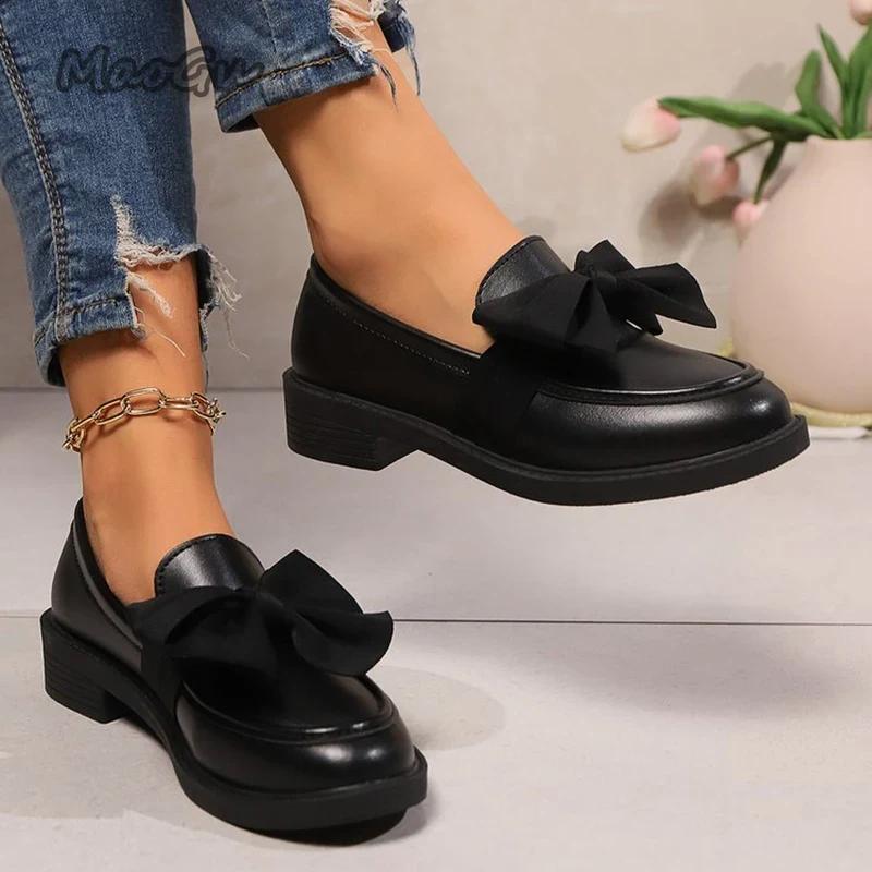 Модные Модные Лоферы С Бантом Слипоны для Женщин 2025 Лето Однотонные Туфли из Лакированной Кожи Женские Удобные Мягкая Подошва Лоферы на Платформе