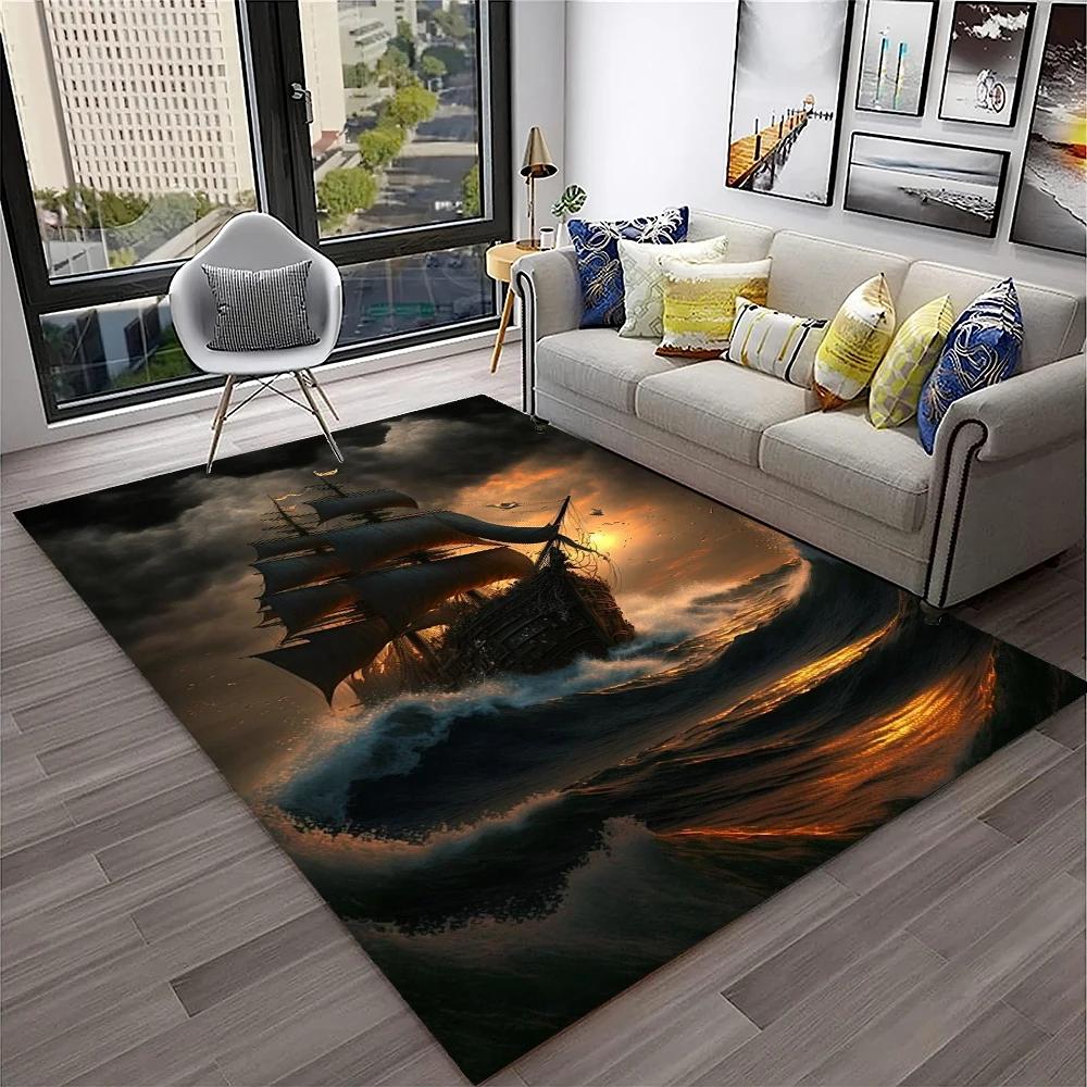 3D Пиратский корабль Лодка, Барк, Парусник Ковер Коврик для Дома Гостиная Спальня Диван Придверный коврик Декор, детский Коврик Нескользящий Напольный коврик