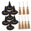 CHILDWEET 7-Piece Set of Miniature Wizard Brushes, Halloween Wine Bottle Decorations, Wizard Hats, Halloween Mini Witch Hats, Felt Witch Hats, Miniatu