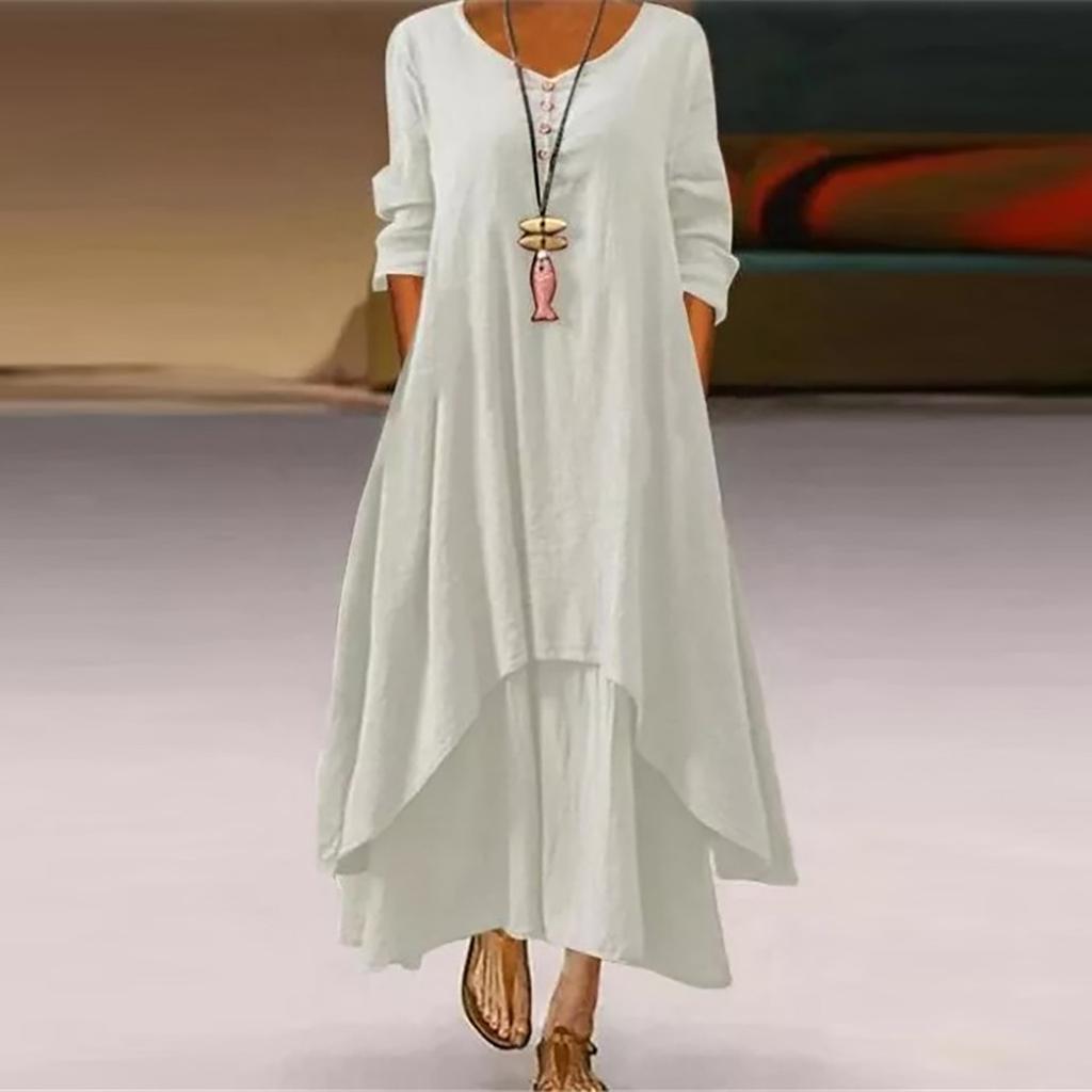 Women's Cotton Loose Shirt Dress With Button Casual Loose Maxi Dresses