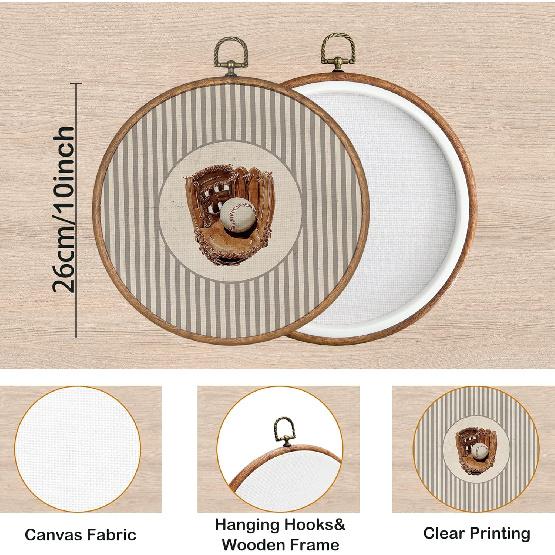 KSDUT Vintage Baseball Wall Art Decor - Retro Sports Trendy Wall Art Canvas Frame Hanging Prints, Nursery Sports Gallery Round Wall Art Decor for