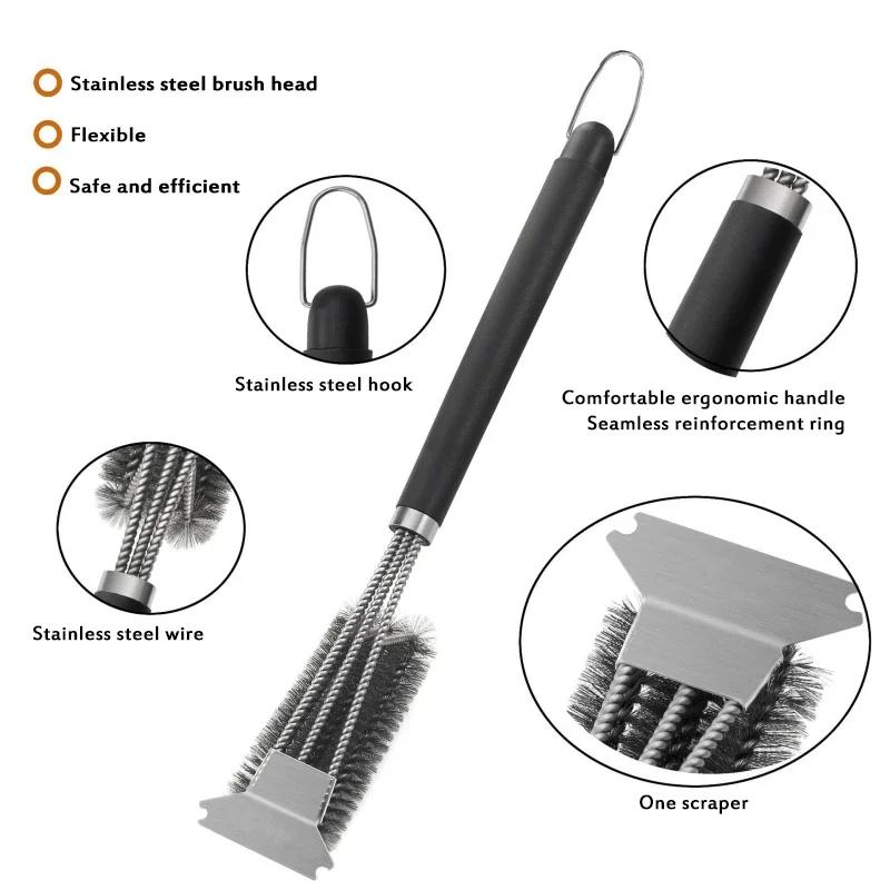 Stainless Steel Bristles Barbecue Cleaner Kit With Spatula BBQ Grill Cleaning Brush Scraper Cooking Tools Charcoal Duty Cleaner