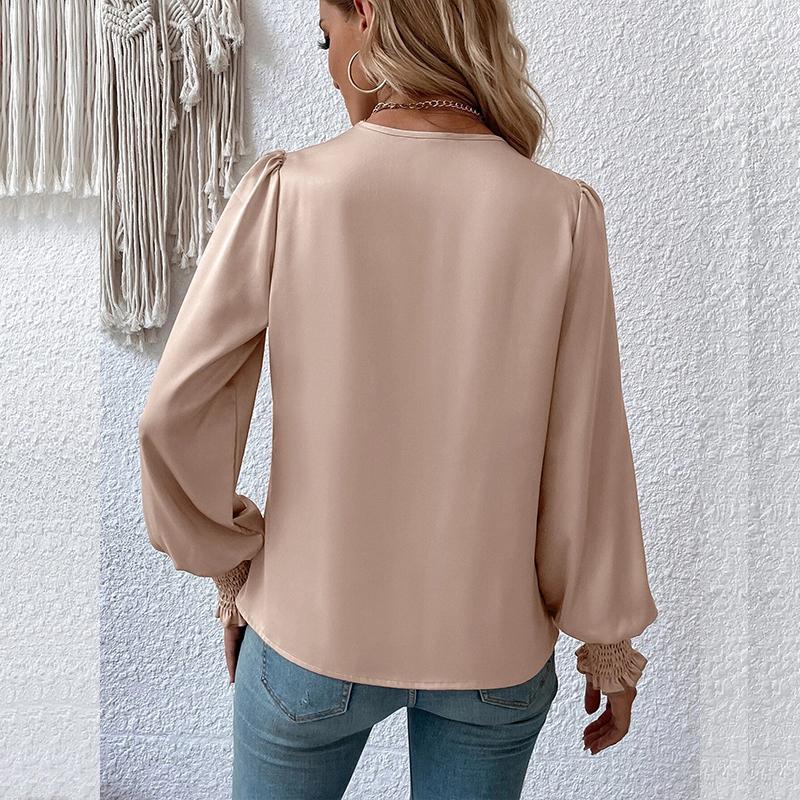 Элегантная женская однотонная рубашка с v-образным вырезом и воздушными рукавами