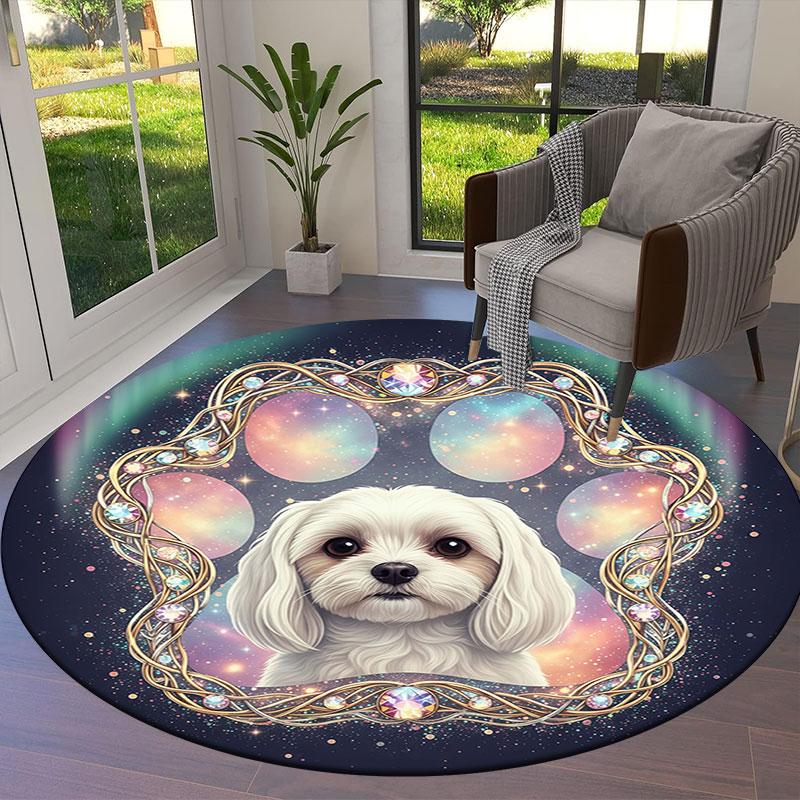 Dogpaws Round Area Rug,Carpet Rug for Living Room Bedroom Sofa Playroom Decor,Non slip Floor Mat