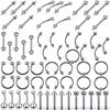60Pcs Steel Mixed Nose Lip Eyebrow Tongue Belly Bar Ring Body Piercing Jewelry