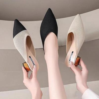 Baotou Semi-slippers женские весенне-летние новые дышащие ленивые сандалии с острым носком на среднем каблуке