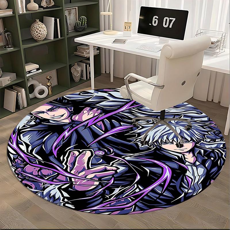 1pc Killua & His Friends Round Carpet - Anime Cartoon Design Office Chair Mat, Non-Slip Rug for Home Decor, Living Room, Bedroom, Game Room Decoration
