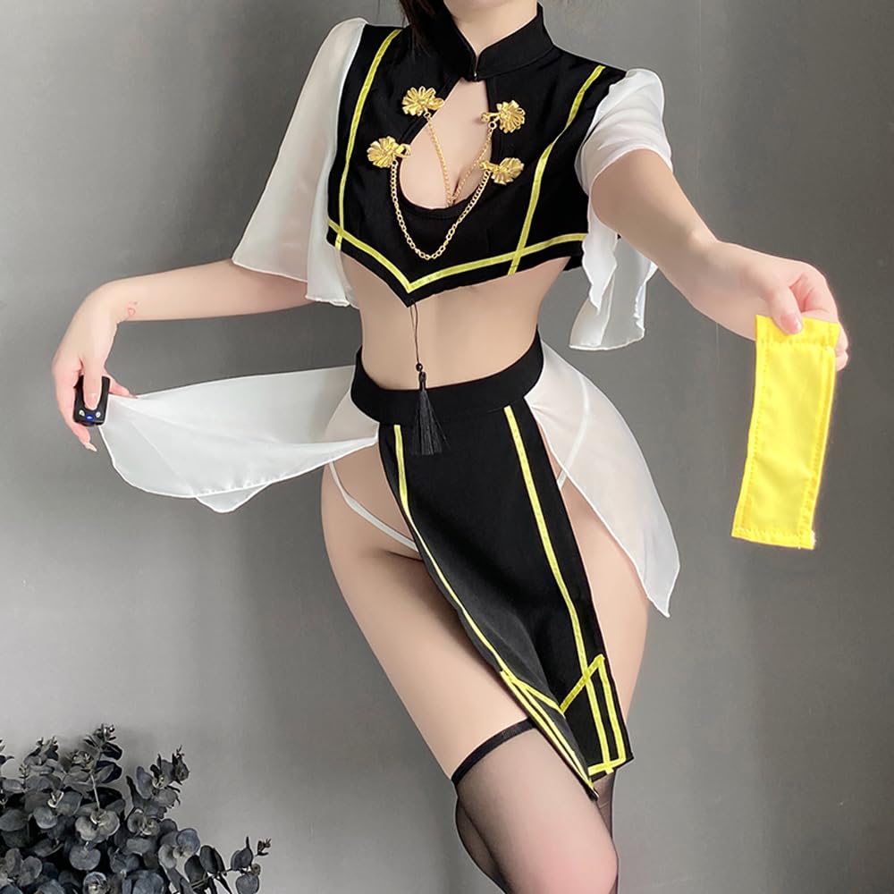 Jiangshi Sexy Косплей с Биллом Зомби Китайский Стиль Маленький Дьявол Костюм Эротическое Экстремальное Нижнее Белье с Чулками Комплект из 5 предметов Один Размер Подходит Большинству