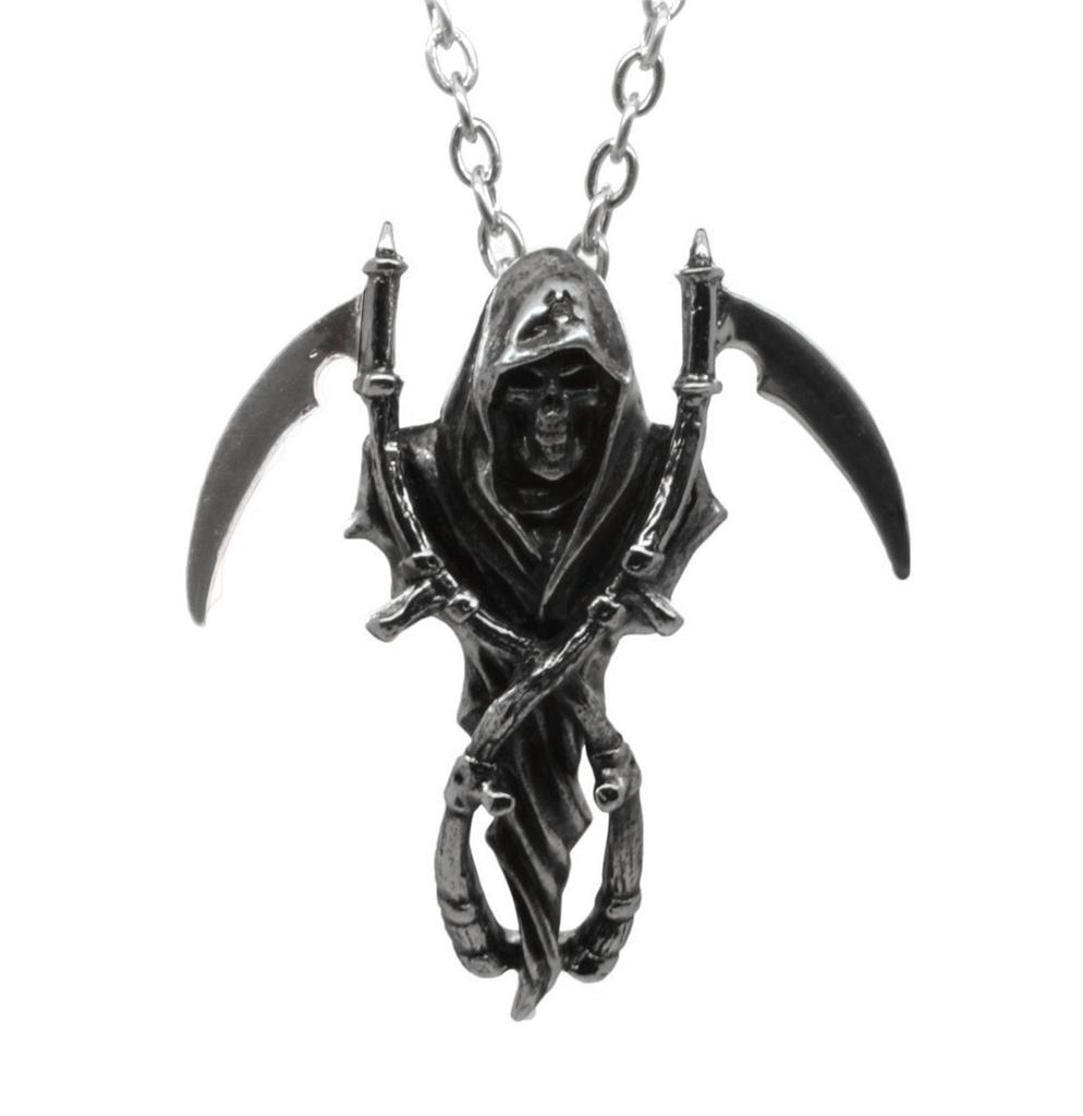 316L Stainless Steel Reaper's Scythe Skull Pendant Grim Reaper Gothic Death Pendant Necklace Jewelry