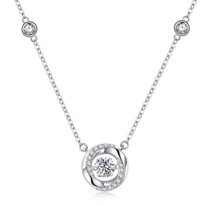 S925 pure silver three-second heart sterling silver necklace pendant niche high-end design flash diamond collarbone chain for girlfriend gift