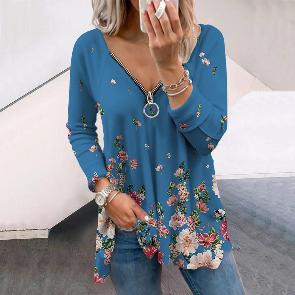 Женские осенние футболки с длинными рукавами с цветочным принтом и белыми цветами, свободные футболки с v-образным вырезом, большие размеры, топы, удобная блузка