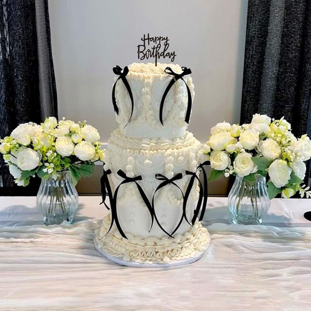 7 PCS Funny Black Bows Multipurpose Ribbion Cake Topper New Happy Birthday Sign
