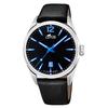 Watch - Lotus - Men - Leather and Fabric Strap - Black Background - White and Blue Indexes