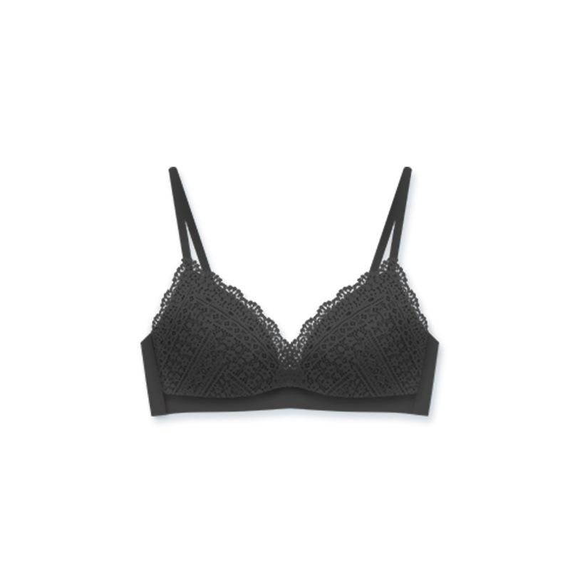 Французское кружевное нижнее белье с треугольными чашками для девочек без стального кольца, летний тонкий бюстгальтер, собранный бюстгальтер с фиксированной чашкой