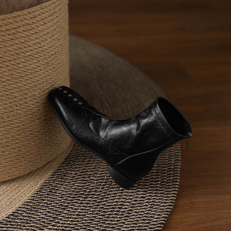 Krazing Pot Зимние ботильоны из микрофибры с квадратным носком, современный размер 33, размер 43, металлические заклепки, средний каблук, на молнии, женские ботильоны