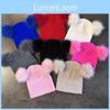 Solid Color Double Ball Knitted Cap For Women Warm Fleece Beanie With No Brim For Autumn And Winter