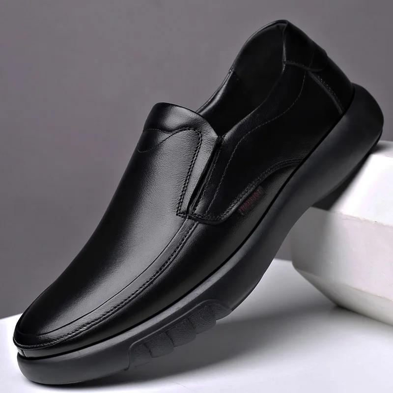 Men Handmade Shoes Genuine Leather Plush Warm Shoes 37-47 Soft Anti-slip Rubber Work Loafers Man Casual Leather Business Shoes