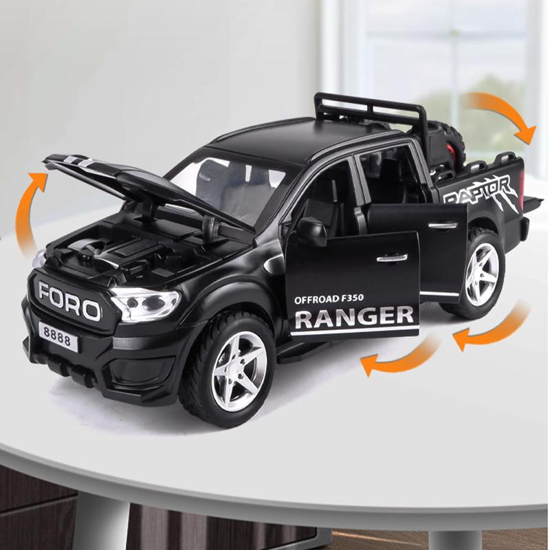 Масштаб 1/32 Ford Raptor F350 Пикап, литая под давлением модель автомобиля, игрушечный автомобиль с откатным механизмом со звуком и светом для детей, коллекция подарков для мальчиков и девочек