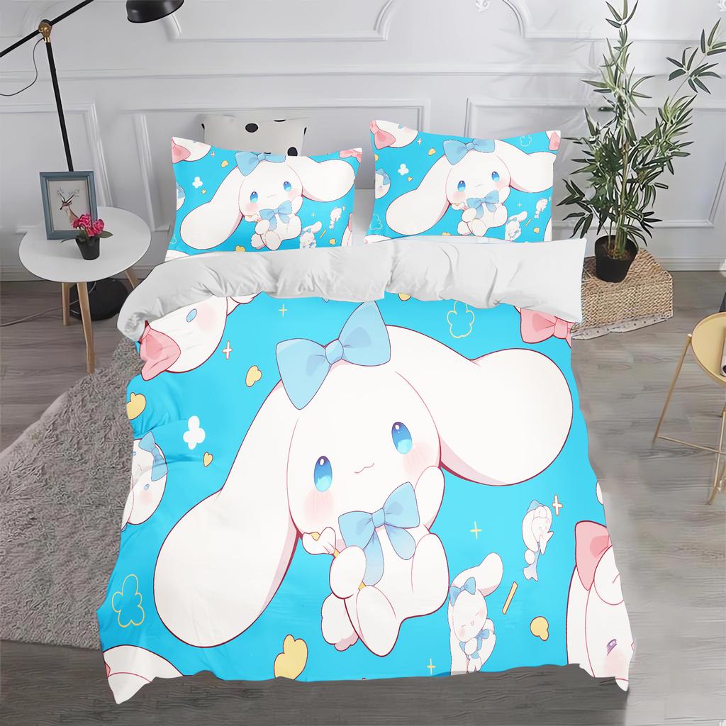 Cinnamon Dog Sanrio Twin Size Bedding Sets Duvet Cover 3-Piece Set 1 Quilt Home Polyester Comforte Luxury Anime