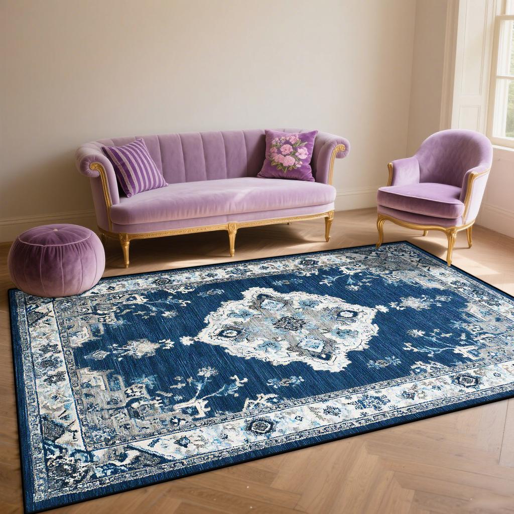 Persian Blue Living Room Rugs Flannel Decoration Bedroom Anti Slip Floor Mats Customizable Lounge Carpet Washable Gaming Room