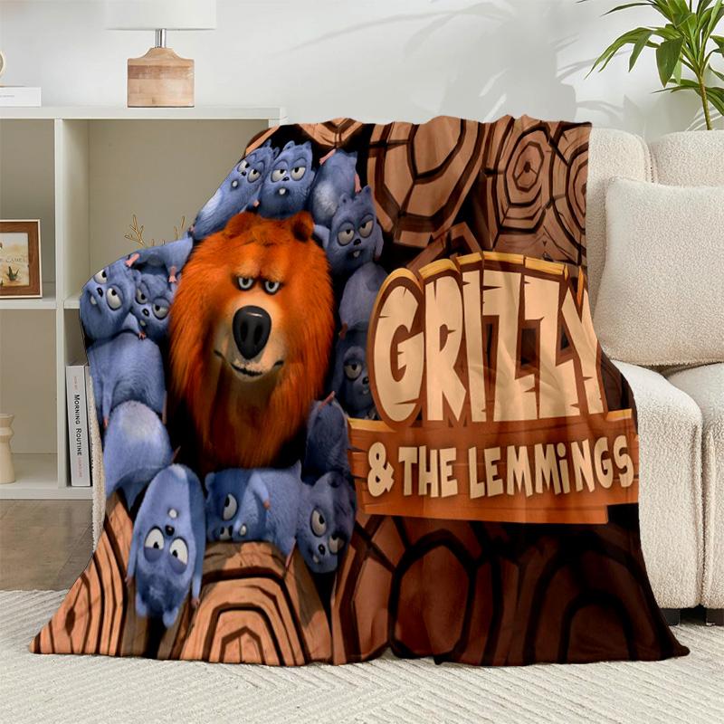 1PC Bear And Blue Critter Adventure Flannel Blanket Gift, Suitable for Both Men And Women, Soft Ideal for Beds And Sofa, Birthday Or Christmas Gift
