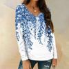 Женская мода повседневная блузка с длинным рукавом и цветочным принтом, V-образным вырезом и карманами