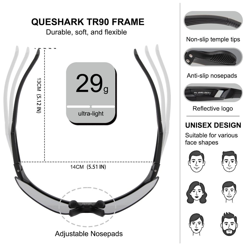 QUESHARK взрослые HD Clarity Линзы Полная защита от ультрафиолета UV400 и бликов Солнцезащитные очки для велоспорта Спортивные очки для горного велосипеда Очки для езды на шоссейном велосипеде