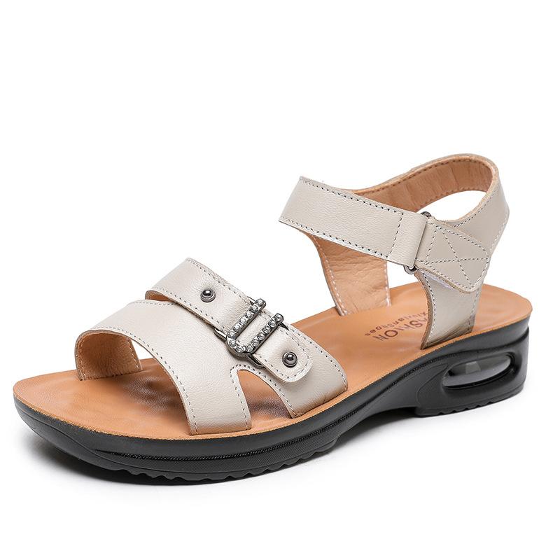 2025 New Mother Sandals Leather Soft Sole Air Cushion Women's Shoes Middle-aged and Elderly Women's Shoes Large Size Middle-aged Elderly Shoes Summer