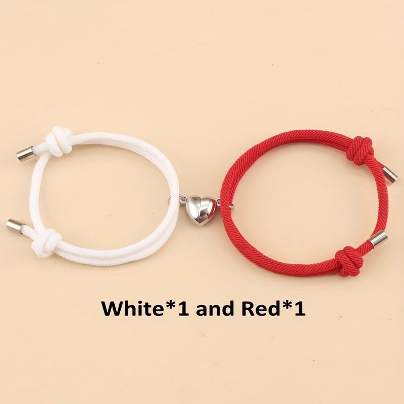 2 шт./комплект Магнитный кулон-сердце Плетеный шнурок Регулируемые браслеты Для пар, Праздничный подарок на день рождения для парней / девушек