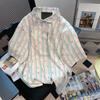 Японская полосатая рубашка с короткими рукавами для женщин, корейская версия, свободная простая женская одежда, летний ретро-топ с однобортным лифом