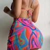 Swimsuit Women's Split Three Piece Set High Waist Sleeveless Ins Overshirt Drawstring Printed Bikini Suits