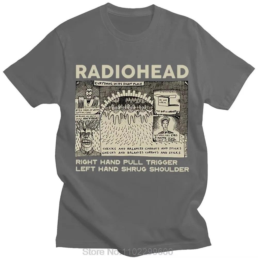 Radiohead Everything In Its Right Place Винтажная футболка с принтом Альтернативная рок-группа Черная Унисекс Свободная Повседневная футболка