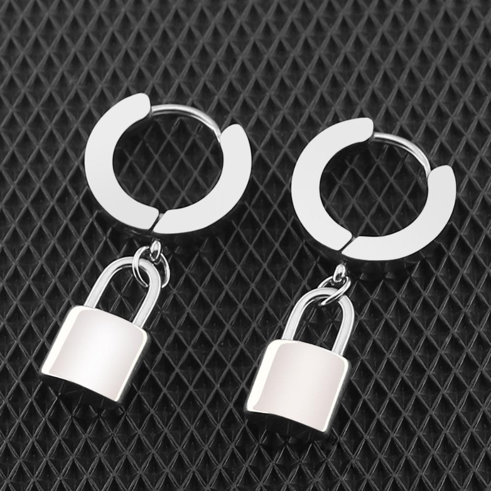 Lock Pendant Clip Earrings Geometric Fashion Jewelry Elegant Hoop Earrings  Unisex