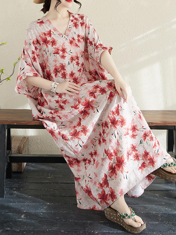 Xitao Платье для отдыха с цветочным принтом в форме крыла летучей мыши ZMY1006