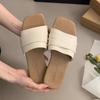 Korean Pleated Soft Leather Slippers Women Wear Summer Soft Flat Bottom Seaside Vacation Beach Shoes Fairy Wind Sandals