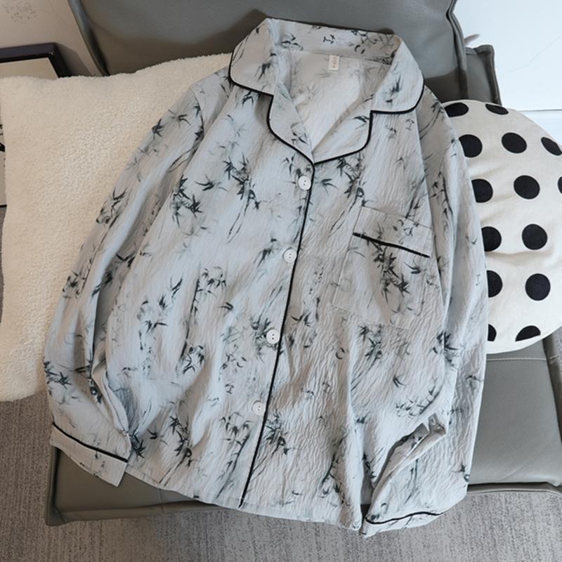 Casual Autumn Two Pieces Women Pajamas Cute V-Neck Tops and Pants Pajama Suit Ladies Long Sleeve Nightwear for Female Outfits