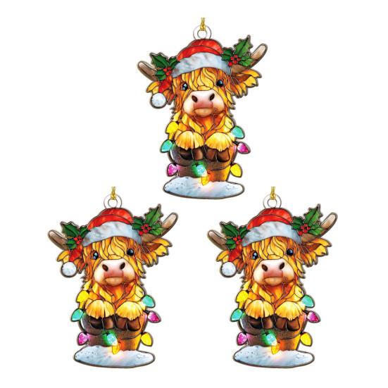 Рождественское украшение «Шотландская высокогорная корова» с эффектом витража, подвеска на окно, декор «Шотландская высокогорная корова», деревенский акриловый шотландский ловец солнца для декора фермерского дома, украшение на елку