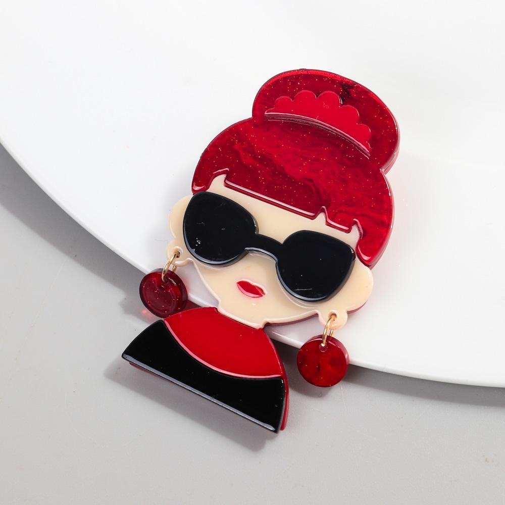 New 6-Color Cute Sunglasses Girl Acrylic Brooches for Women Aesthetic Cartoon Brooch Badge Lapel Pin Jewelry Cutsome Accessories