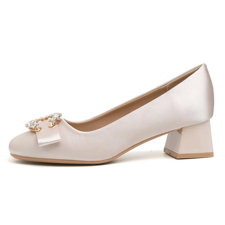 Модный французский нежный стиль с юбкой, толстый каблук, туфли-лодочки с мелким вырезом, новые весенне-осенние туфли на высоком каблуке с бантом и квадратным носком