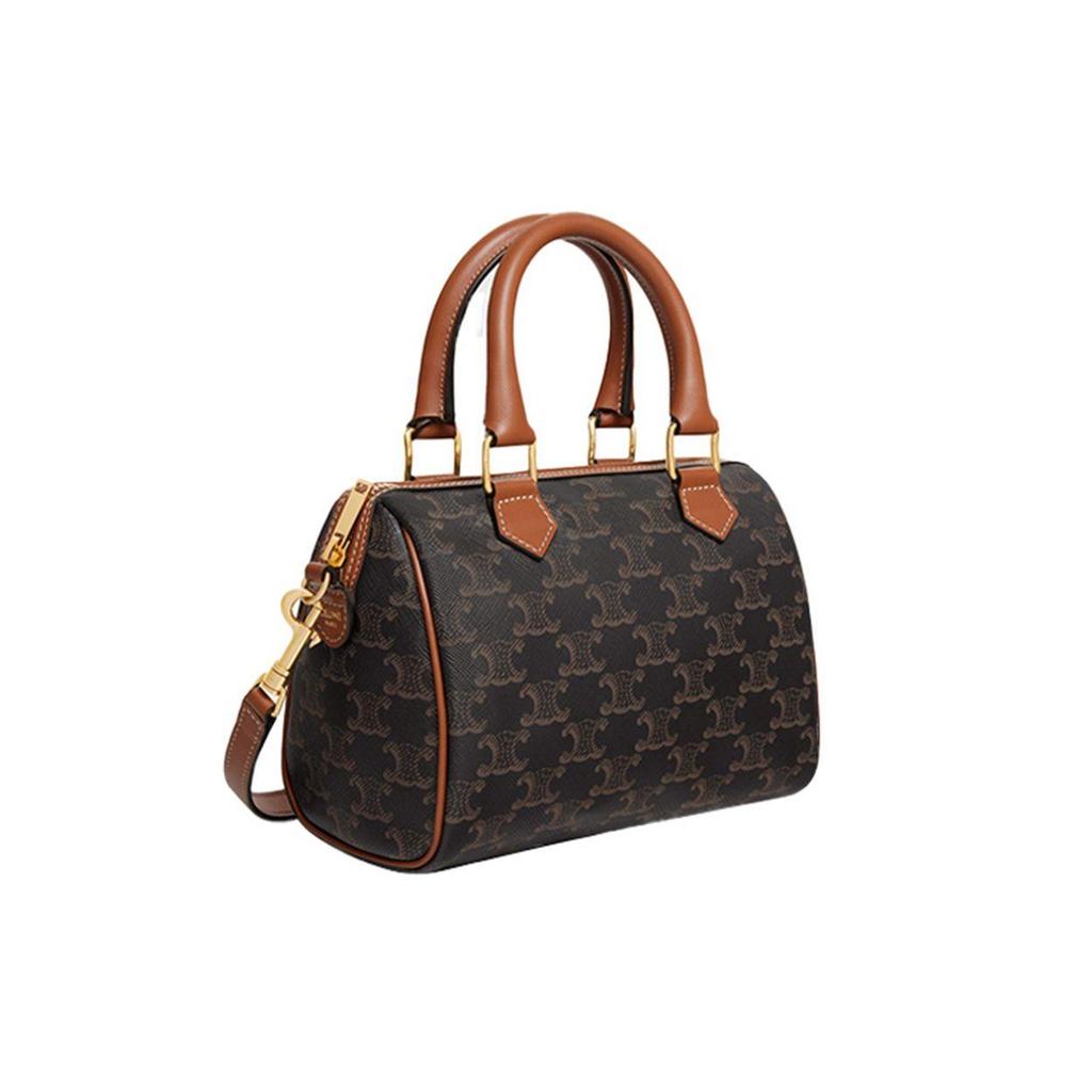 Celine Triomphe Logo Print Classic Boston Bag Women Shoulder Bag Brown 113772CAS-04LU