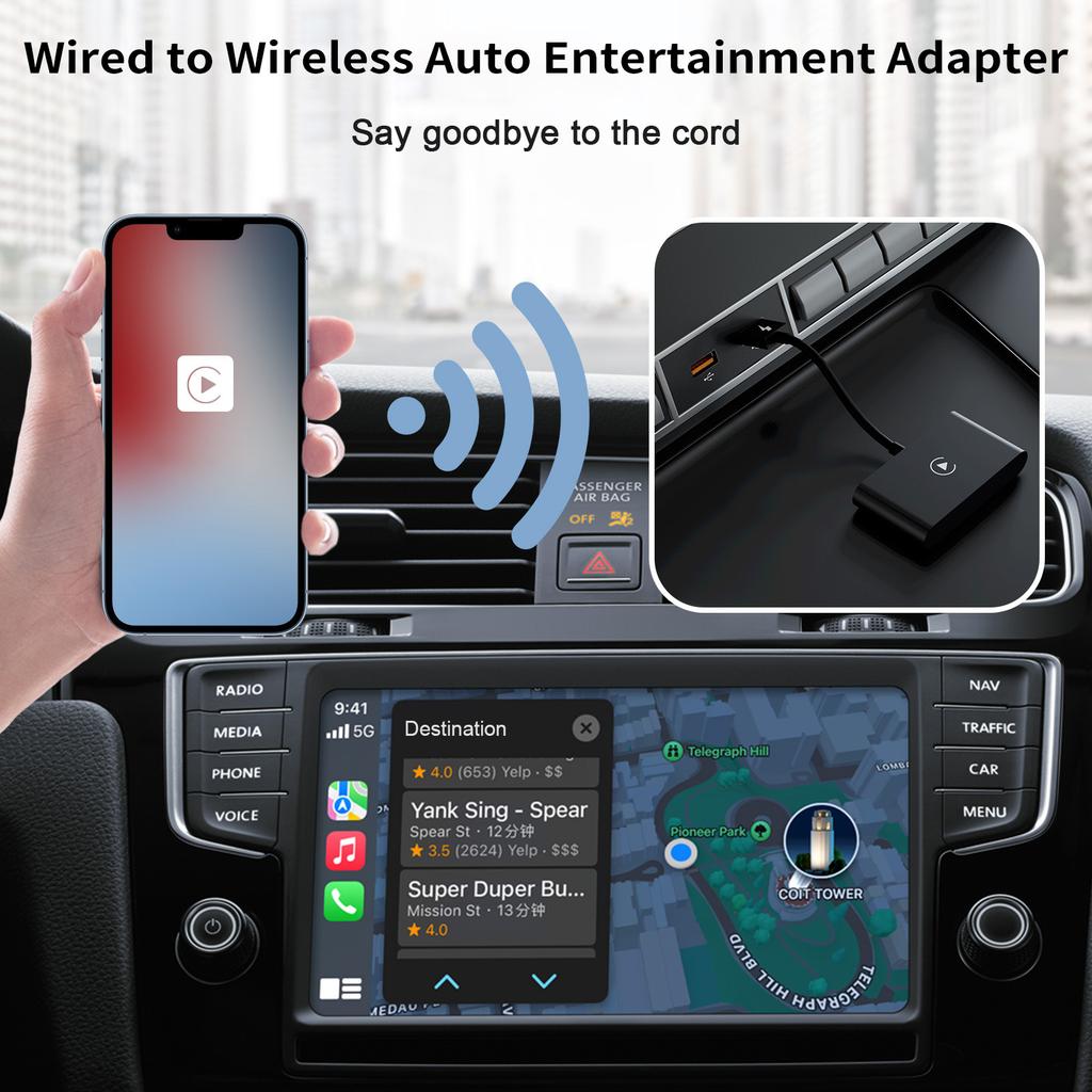 Беспроводной автомобильный медиаадаптер, 5 ГГц WiFi, Проводной в Беспроводной Автоадаптер, Замена для iPhone 6/ 7/ 8/ 11/ 12/ 13 Все Модели