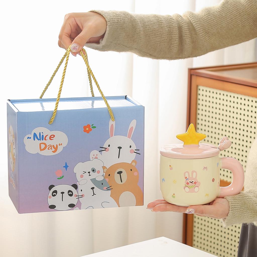 Милая керамическая кружка с щенком, крышкой и ложкой, чашка для воды с высоким внешним видом, чашка для завтрака дома, сувенир для девочки