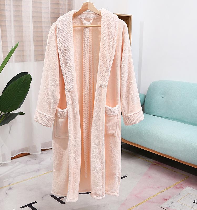 Women's Pineapple Plaid Coral Fleece Bathrobe - Absorbent, Long, Lapel Design, Perfect for Home, Hotel, or Morning Wear