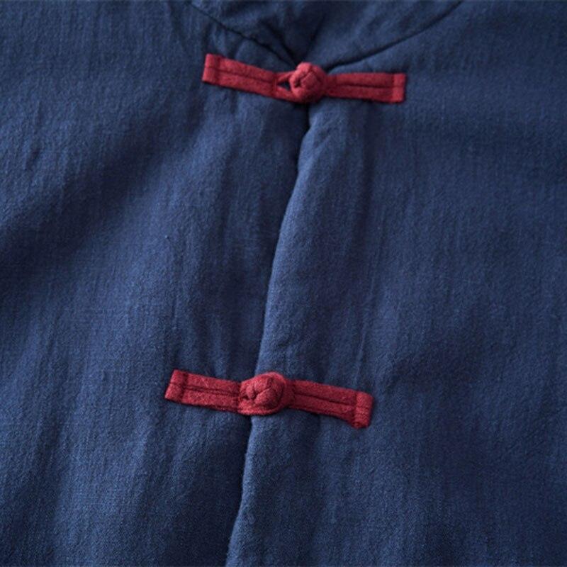 Johnature Women Solid Color Ramie Stand Cotton Clothing Button Pocket Long Sleeve Coats Winter Chinese Style Coat